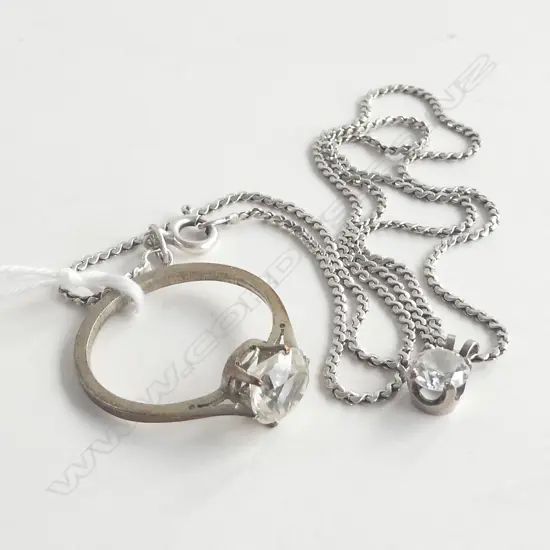 CZ PENDANT ON SILVER CHAIN WITH SILVER CZ RING