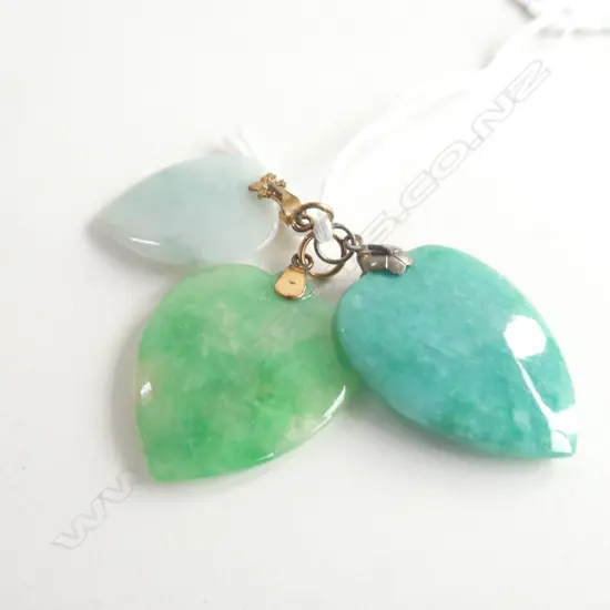 THREE JADE HEART PENDANTS