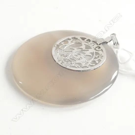 SMOKEY GREY PENDANT WITH WHITE METAL CALIGRAPHY