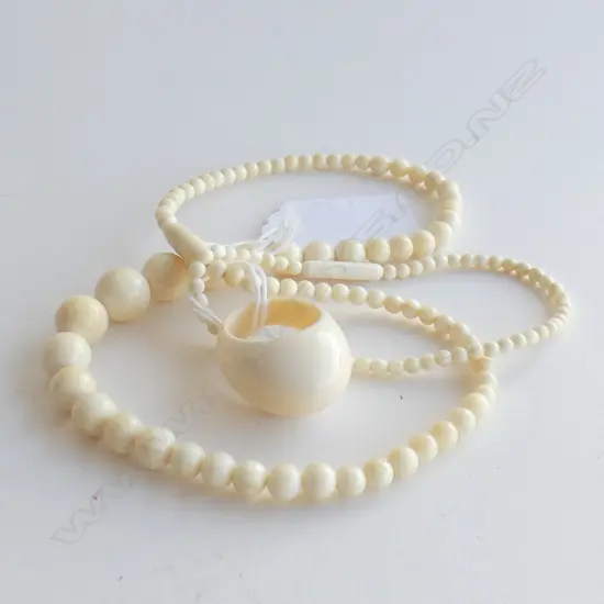 VINTAGE IVORY NECKLACE, BRACELET & RING
