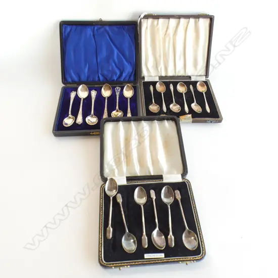 3 CASED SETS OF 6 STG SILVER COFFEE SPOONS 168 GRAMS