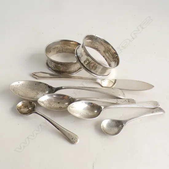 6 PCES STG CUTLERY + 2 NAPKIN RINGS 79 GRAMS