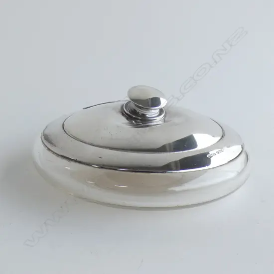 SILVER LIDDED GLASS POWDER BOWL LONDON 1922 (AF)