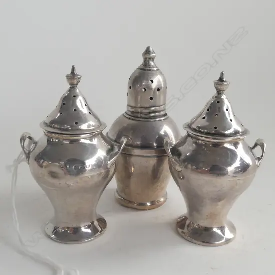 PR HALLMARKED STG SALT & PEPPERS + 1 OTHER, WEIGHTED 108 GRAMS