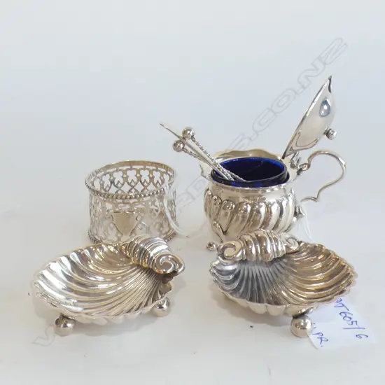 PR STG SALTS w. SPOONS + 1 OTHER + NAPKIN RING 105 GRAMS STG