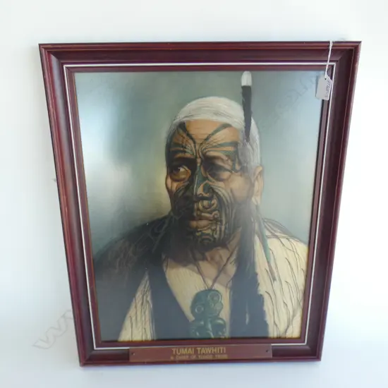 VINTAGE C.F. GOLDIE HAND COLOURED PRINT 'TUMAI TAWHITI' 500x400mm FRAMED