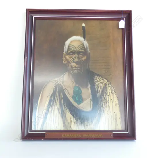 VINTAGE C.F. GOLDIE HAND COLOURED PRINT 'KAMARIERA WHAREPAPA' 500x400mm FRAMED