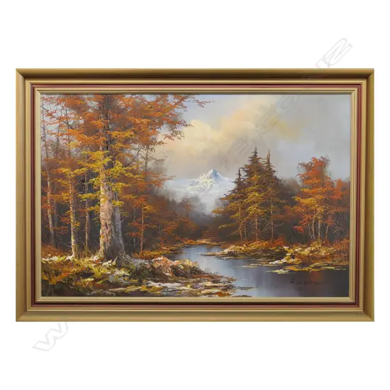 LARGED SIGNED OIL ARTWORK 'AUTUMN IN CANADIAN ROCKIES' 590x890mm