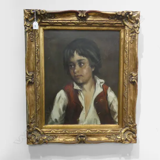 ARTIST UNKNOWN; PORTRAIT OF BOY GILT FRAMED OIL 500x395mm