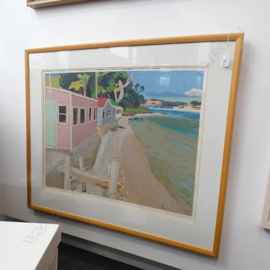 TOM BURNETT, SCREENPRINT 53/180, 'BACHS AT WHANANAKI', SIGNED & DATED 98. 570 x 755mm