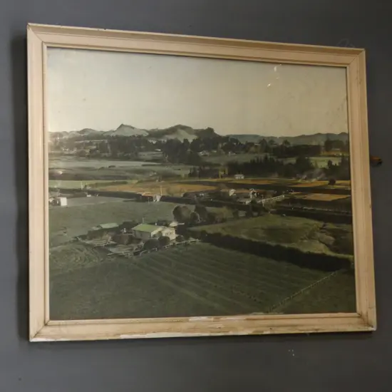 WHITES AVIATION FRAMED COLOURED PHOTOGRAPH (PALMERSTON NORTH AREA?) 500x600mm