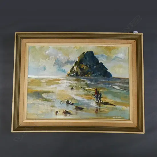 LANCE O'GORMAN OIL FISHERMAN BEACH SCENE 370 x 490 mm