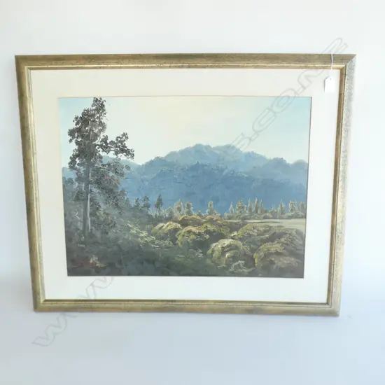 JONATHAN R WHITE OIL ON BOARD BUSH COVERED MOUNTAINS SIGNED 440 X 600mm