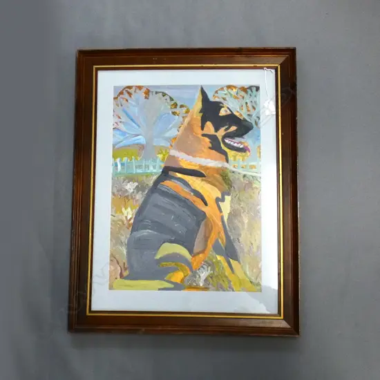 FOLK ART ACRYLIC SEATED DOG 500x360mm