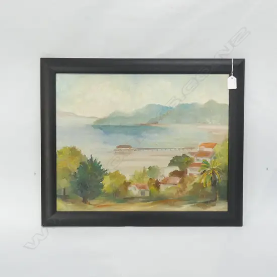 F SIMPSON  OIL ON BOARD  THE JETTY   395 x 490mm.