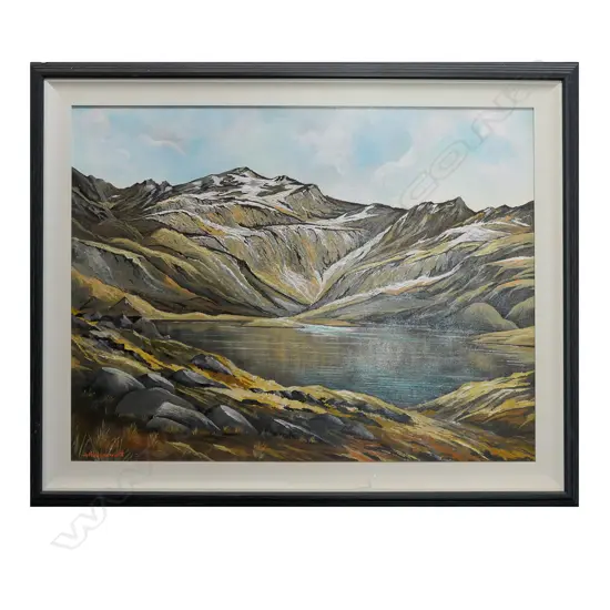 A. M. HOLDSWORTH OIL LAKE & MOUNTAINS LANDSCAPE 500x660mm