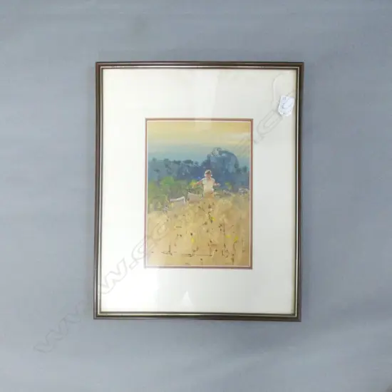 ROBERT HAGEN (AUST.b1947) ACRYLIC WOMAN HILL-TOP SIGNED 255x180mm