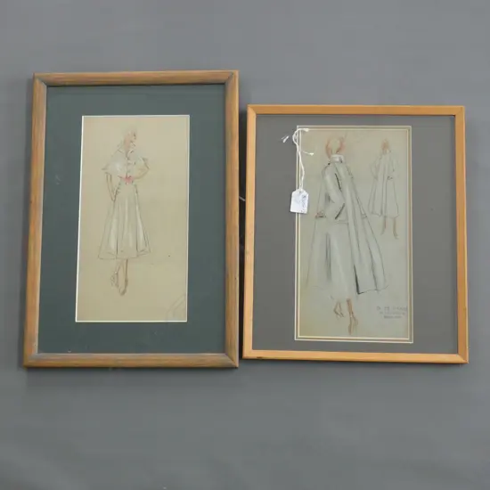 2 VINTAGE ART DECO FRENCH FASHION DRAWINGS BY LEO TISSANDIE