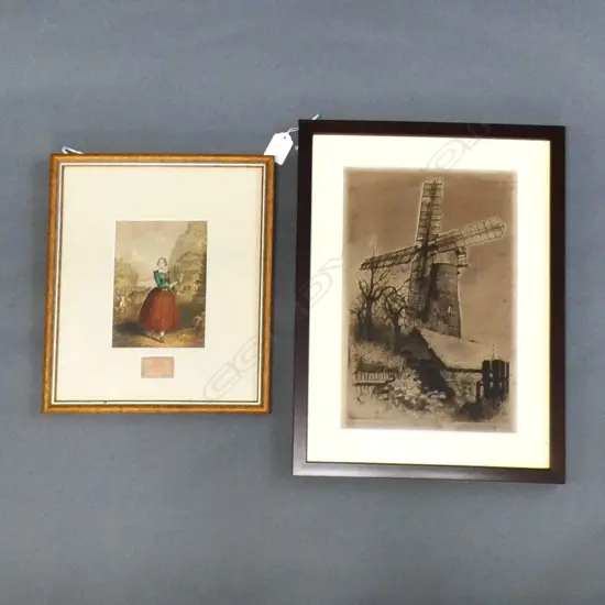 TREVOR LLOYD ETCHING OF SYMONDS ST. WINDMILL 295 x 195mm + BAXTER PRINT OF JENNY LIND