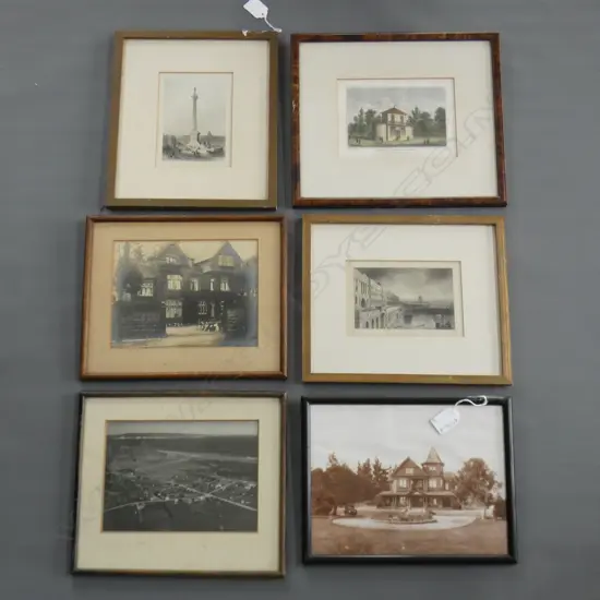 3 OLD FRAMED PHOTOS (LARGEST 250 X 190MM) & 3 OLD ENGLISH BUILDING PRINTS (100 X 150MM)