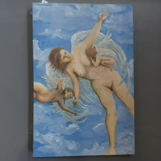 OIL ON CANVAS - UNSIGNED BY JOHN TILLING - TEST PAINTING FOR CEILING OF 'WHITE HOUSE' STRIP CLUB AUCKLAND 600 X 400MM