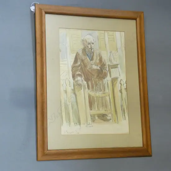 ANTHONY STONES 'AN OLD MAN AT HIS FRONT GATE' W/C SIGNED & DATED '76 465x300mm