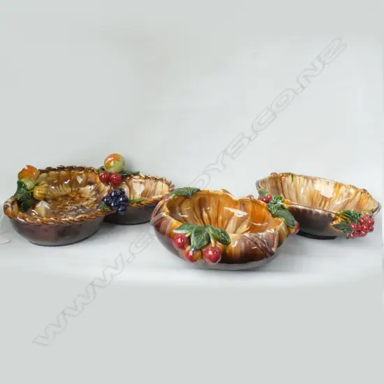 ST PETER GRAL AUSTRIAN MAJOLICA POTTERY; 2 LG BOWLS (DIA 250MM) + 3 SECTION DISH (DIA 320MM)