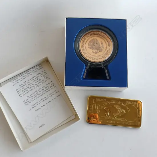USA PRESIDENT NIXON 1973 LGE MEDAL.+ 10 OUNZE BRASS BULLION BAR