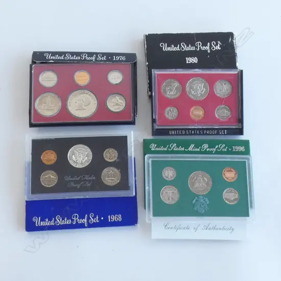 4 USA PROOF COIN SETS 1968. 1976. 1980 & 1996