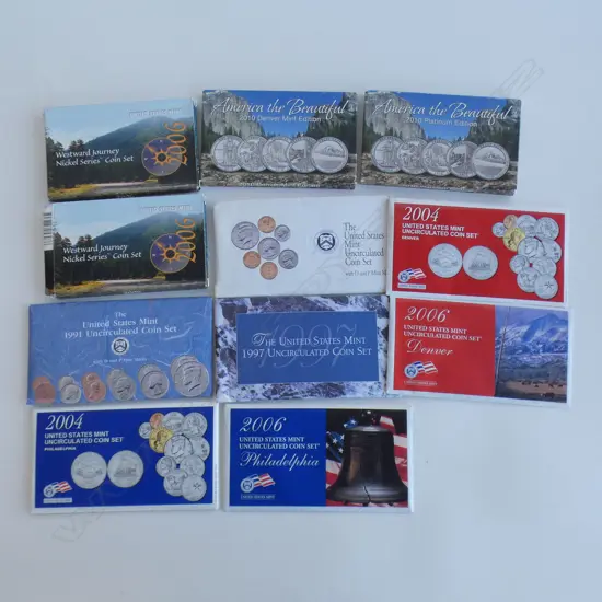 11 USA PACKAGED COIN SETS. INCLS 7X UNC SETS + 2 WESTWARD JOURNEY + 2 X 2010 AMERICA THE BEAUTY
