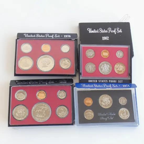4 X USA PROOF COIN SETS 1971. 1973. 1976 & 1982