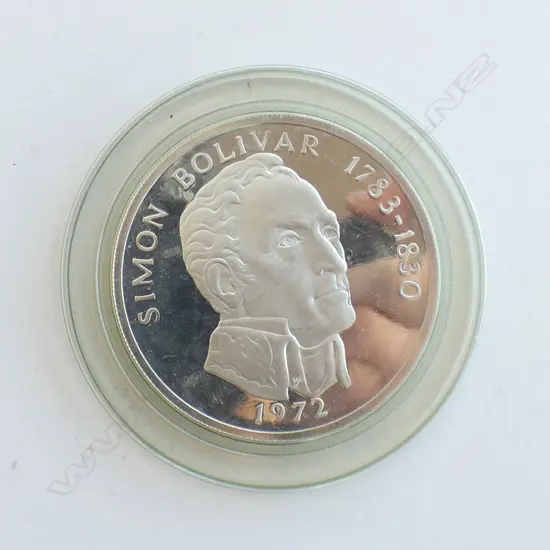 1972 PANAMA HUGE 6.2CM PROOF SILVER 3.8OZ 20 BALBOAS COIN W SIMON BOLIVAR