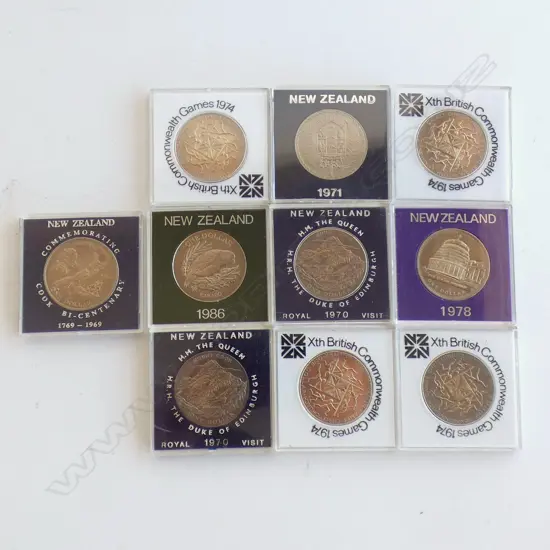10 X NZ UNC $1 COINS CASED MAINLY 1970'S