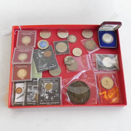 ASST COINS. $10 AUST. 1982 GAMES PROOF. BERMUDA 1964 UNC SILVER CROWN. 2X OP. DEEP FREEZE ETC.