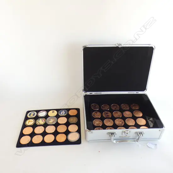 40 MAINLY 1oz TROY COPPER COINS ETC IN HARD TRAVEL CASE...