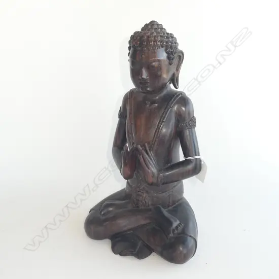 ORIENTAL CARVED ROSEWOOD SEATED BUDDHA H.360mm