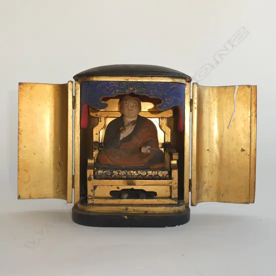 19THC JAPANESE HOUSE SHRINE SMALL. BUDDHA ENCLIOSED. PAINTED & GILDED H.185mm