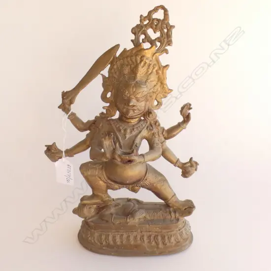 A BRASS TIBETIAN 6 ARM MAHAKALA BUDDHA H 280 MM