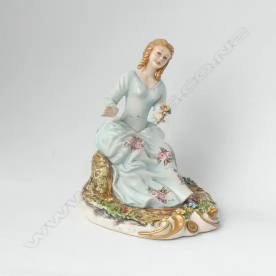 EUROPEAN STYLE LADY FIGURINE ON A STAND OF ENCRUSTED FLOWERS H. 210MM