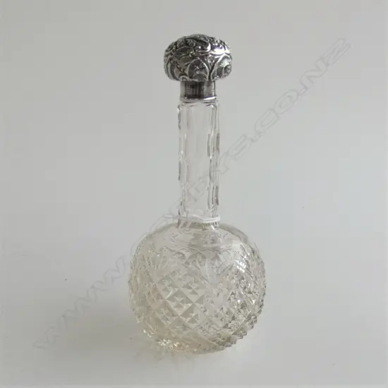 SILVER TOPPED CRYSTAL PERFUME BOTTLE NO GLASS STOPPER