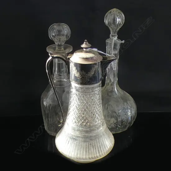 EP CLARET JUG + 2 DECANTERS H.290mm ex Highwic House