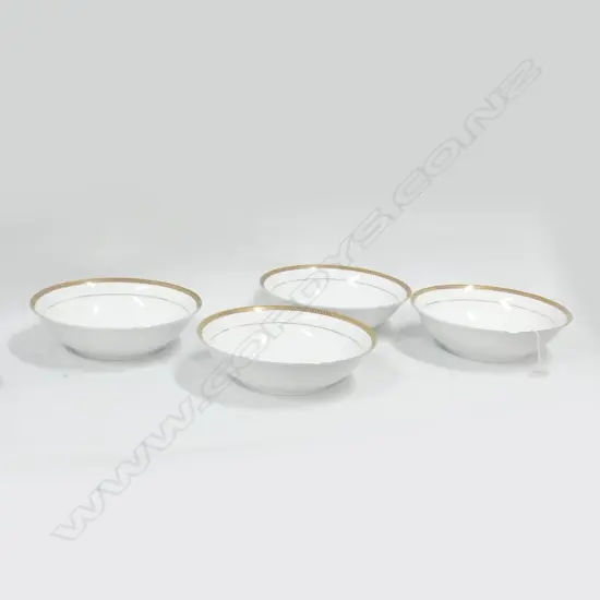 4 WHITE, GOLD RIMMED LARGE BOWLS - WARWICK GOLD DIA 230MM