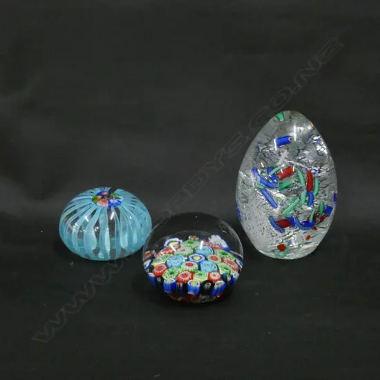 3 ART GLASS PAPERWEIGHTS