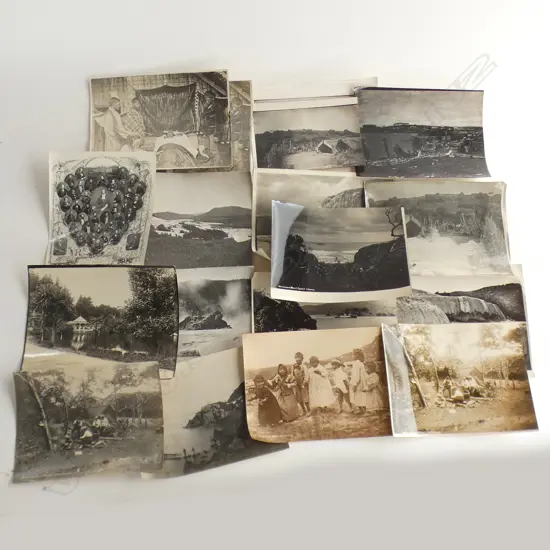 20 VINTAGE REPRINT PHOTOS 19thC MAORI VILLAGE SCENES ETC some faults 165x210mm approx