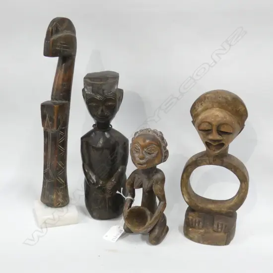4 AFRICAN STATUETTES: - 3 FIGURES + BURKINO FASO, MOSSI PEOPLES YARIGA BIIGA FIGURE. H.325mm...
