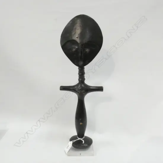 WOODEN AFRICAN FIGURE ON PERSPEX BASE H 410MM
