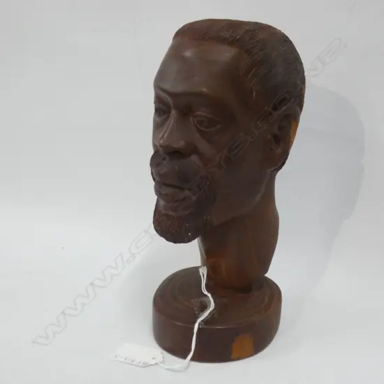 JAMAICAN HAND CARVED HEAD OF LEROY BY J GREGORY 1986  H 230MM