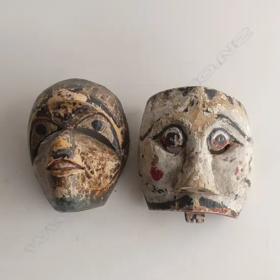 2 OLD CARVED WOODEN TRIBAL MASKS