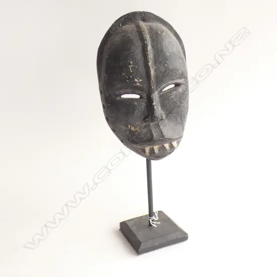 OLD TRIBAL CARVED WOODEN MASK ON STAND H 430MM
