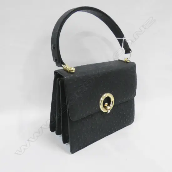 QUALITY DESIGNER OSTRICH SKIN HAND BAG GILT FITTINGS